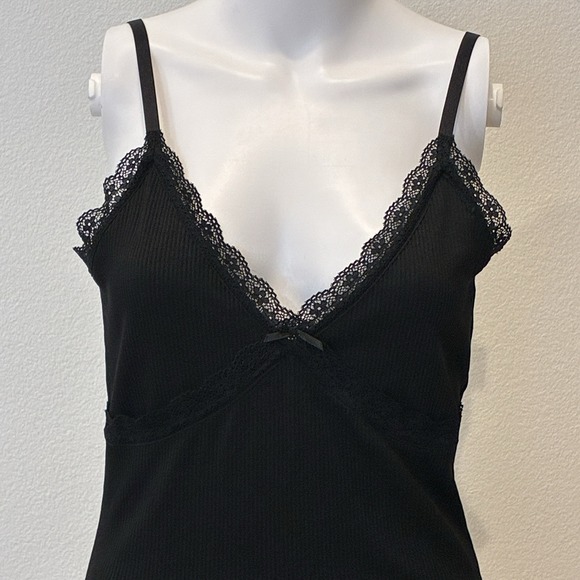 Divided Dresses & Skirts - Y2K‎ Babydoll Ribbed Tank Mini Dress Size M Black Lace Sexy Vampy Goth Witchy